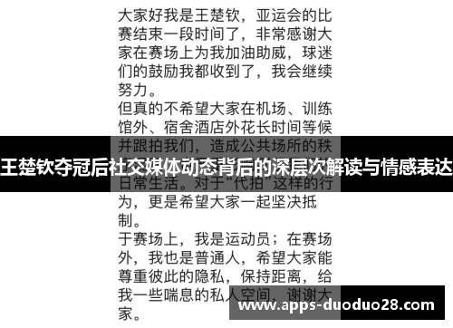 王楚钦夺冠后社交媒体动态背后的深层次解读与情感表达